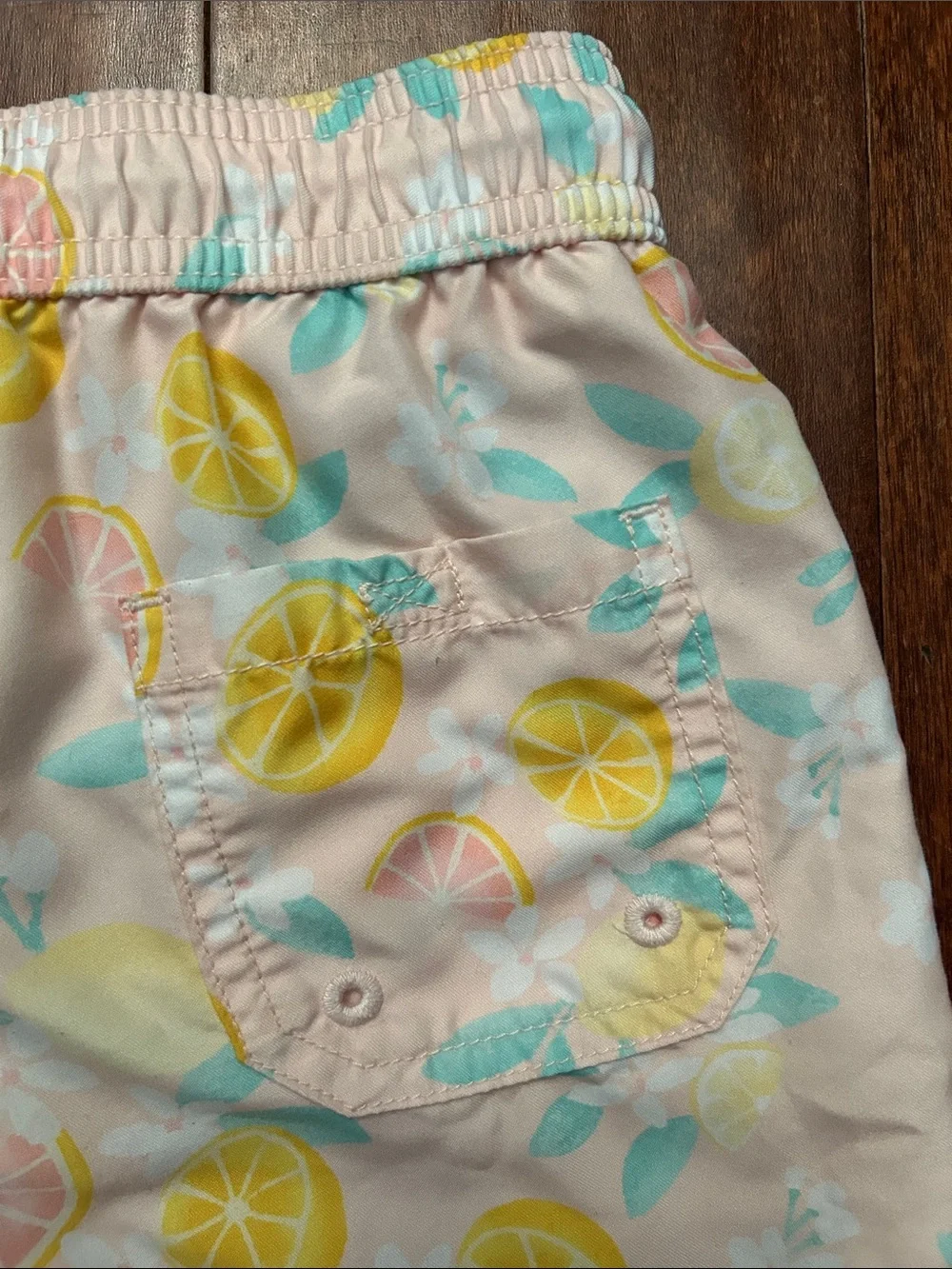 Janie and Jack Pink Citrus Print Swim Trunk Shorts with Drawstring Waist, Size 5